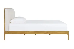 Fashion Miliboo Cama de 2 plazas 160 x 200 cm de madera clara y tejido gris claro RONN