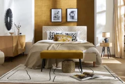 Discount Miliboo Cama de 2 plazas 160 x 200 cm de tela beige SIDONIE