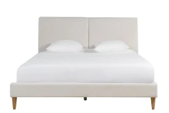 Store Miliboo Cama de 2 plazas 160 x 200 cm de tela beige y madera clara SALOME