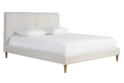 Store Miliboo Cama de 2 plazas 160 x 200 cm de tela beige y madera clara SALOME