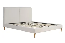 Store Miliboo Cama de 2 plazas 160 x 200 cm de tela beige y madera clara SALOME