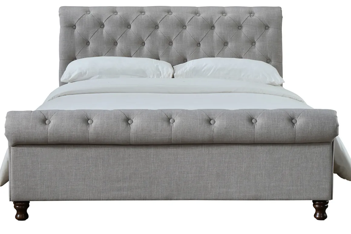 Shop Miliboo Cama doble 160*200 lino gris RILEY