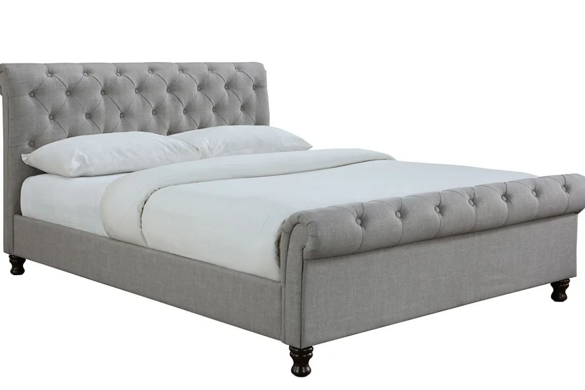 Shop Miliboo Cama doble 160*200 lino gris RILEY