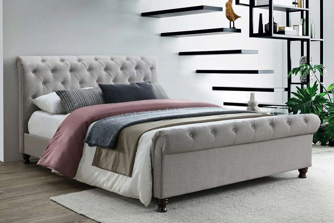 Shop Miliboo Cama doble 160*200 lino gris RILEY