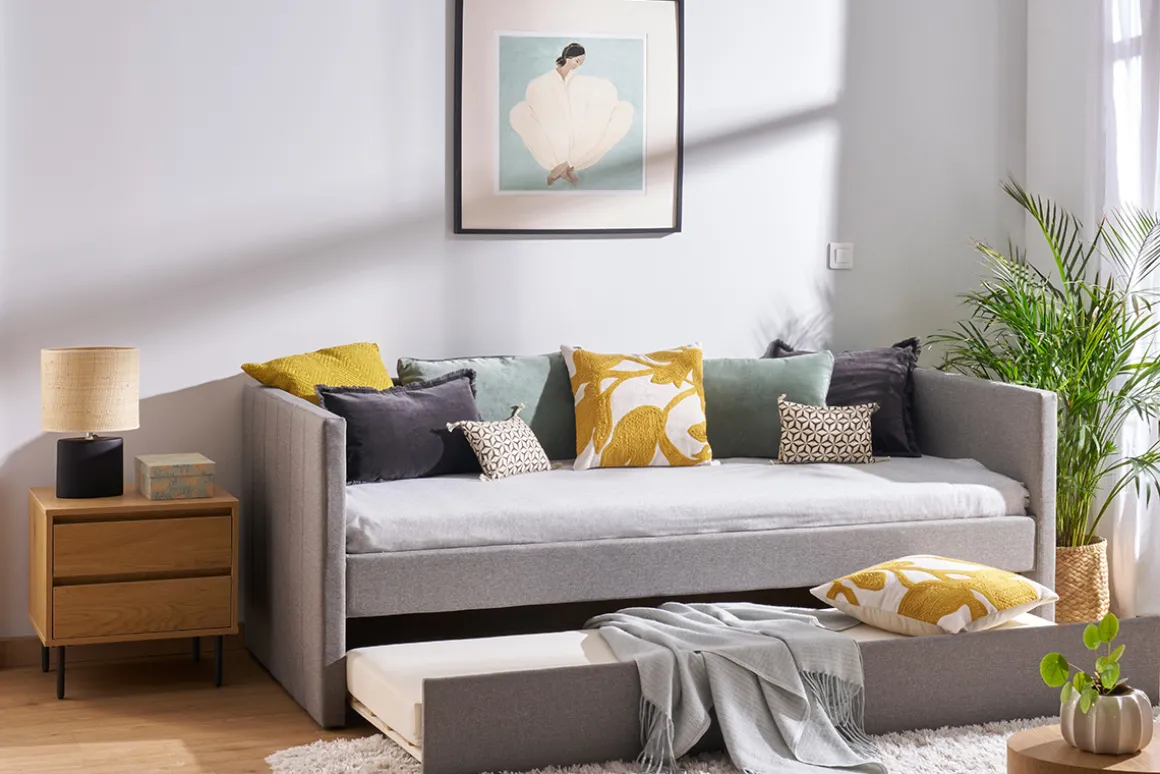 Best Sale Miliboo Cama nido de tela gris 90 x 190 cm ELIE