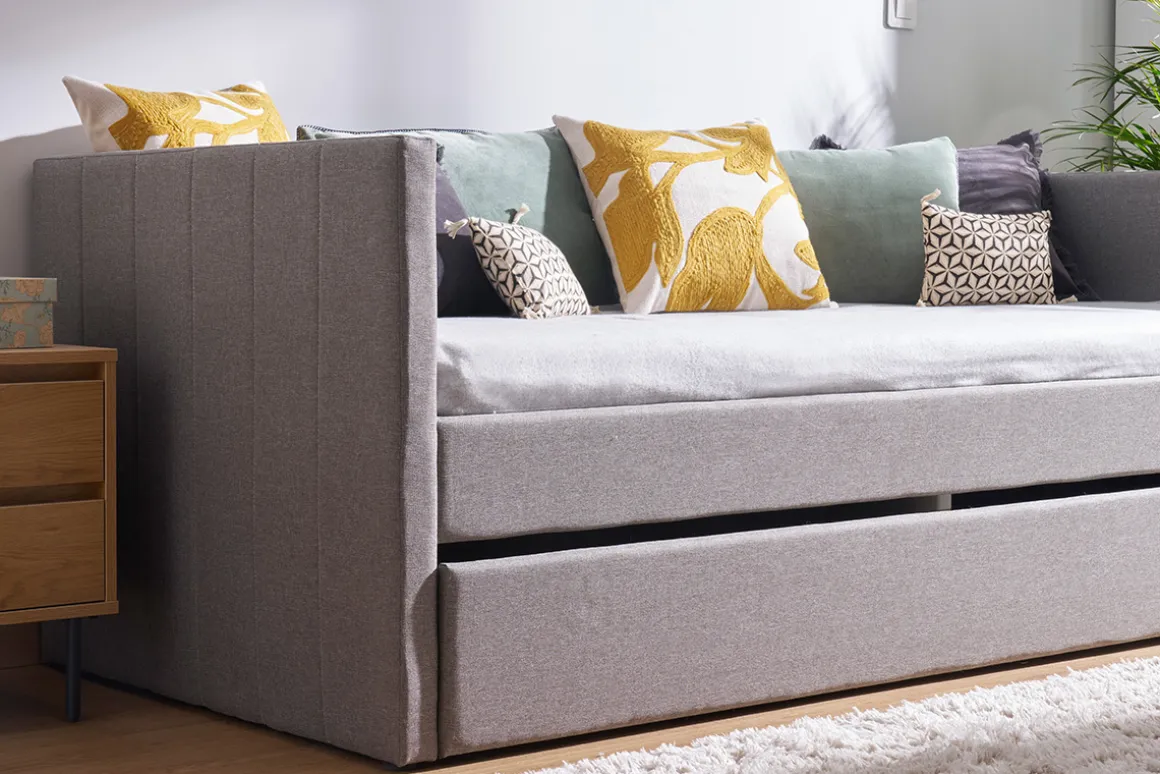 Best Sale Miliboo Cama nido de tela gris 90 x 190 cm ELIE