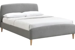 Clearance Miliboo Cama tejido gris y madera 140 x 200 NIELS