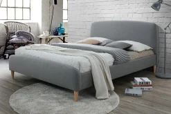 Clearance Miliboo Cama tejido gris y madera 140 x 200 NIELS