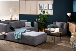 Outlet Miliboo Chaise longue esquina izquierda tejido gris perla PLURIEL