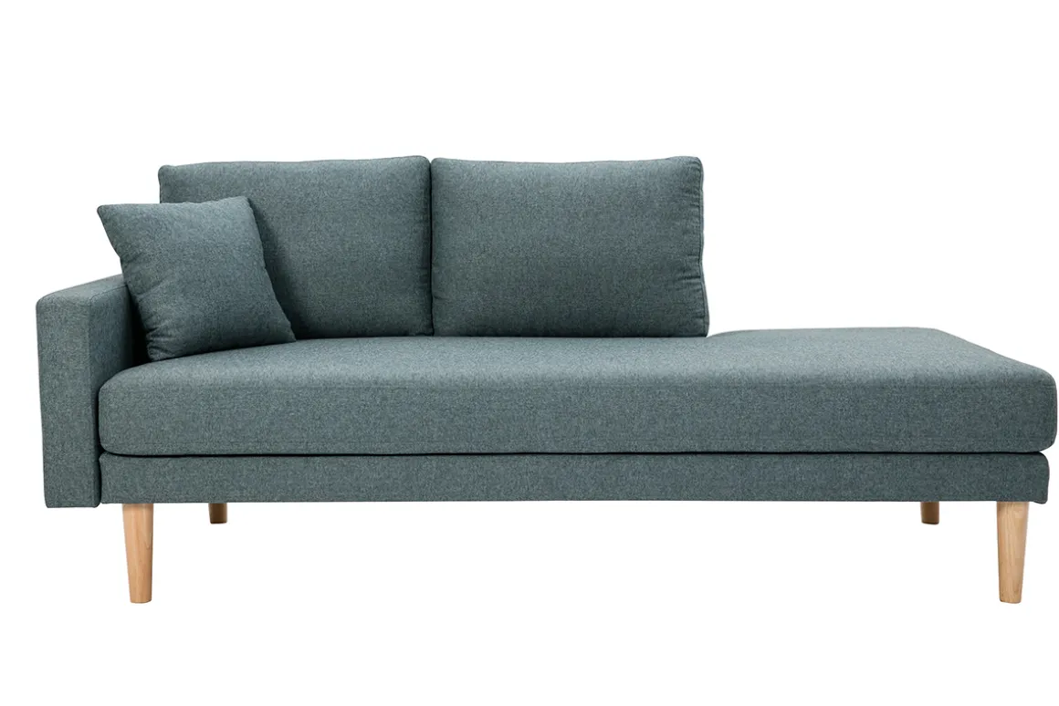 Discount Miliboo Chaise longue nórdica de tela verde grisáceo y madera maciza clara 190 cm BERTILLE