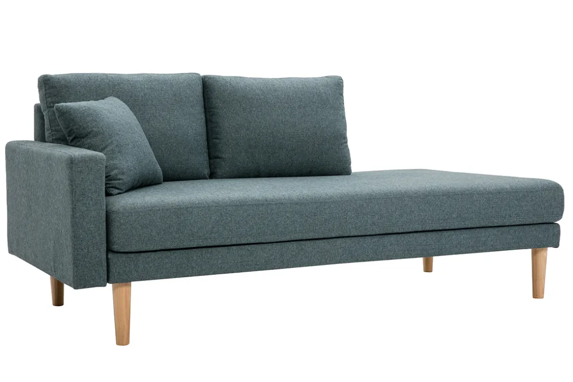 Discount Miliboo Chaise longue nórdica de tela verde grisáceo y madera maciza clara 190 cm BERTILLE
