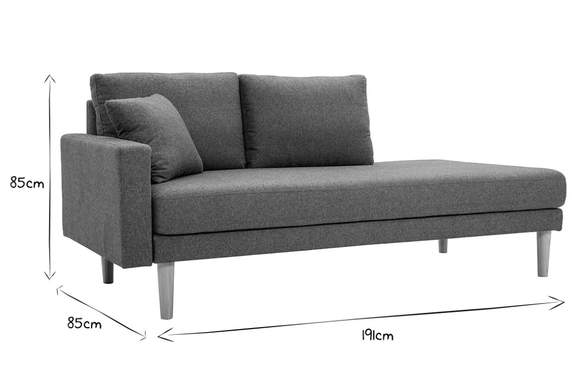 Discount Miliboo Chaise longue nórdica de tela verde grisáceo y madera maciza clara 190 cm BERTILLE