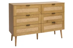 Fashion Miliboo Cómoda acabado en madera clara, rejilla de ratán y metal negro 3 cajones L120 cm MANILLE