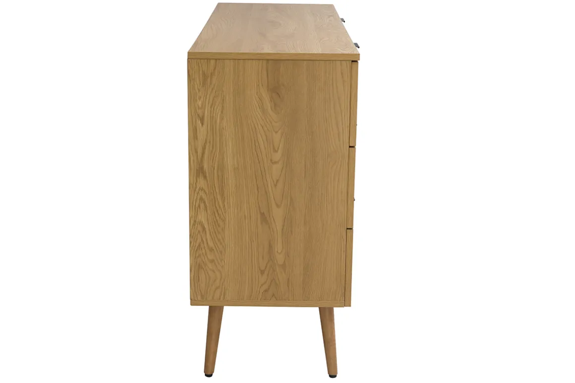 Fashion Miliboo Cómoda acabado en madera clara, rejilla de ratán y metal negro 3 cajones L120 cm MANILLE