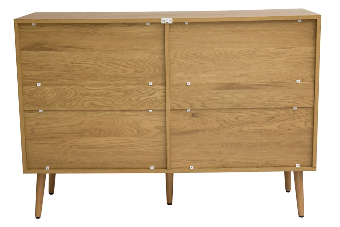 Fashion Miliboo Cómoda acabado en madera clara, rejilla de ratán y metal negro 3 cajones L120 cm MANILLE