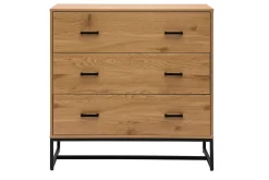 Outlet Miliboo Cómoda de 3 cajones con acabado de roble claro y metal negro 100 cm LOVATO