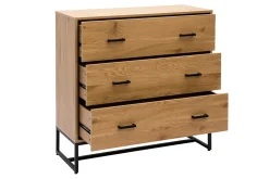 Outlet Miliboo Cómoda de 3 cajones con acabado de roble claro y metal negro 100 cm LOVATO
