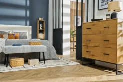 Outlet Miliboo Cómoda de 3 cajones con acabado de roble claro y metal negro 100 cm LOVATO