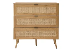 Discount Miliboo Cómoda de madera clara, mimbre y metal negro con 3 cajones 100 cm MANILLE