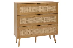 Discount Miliboo Cómoda de madera clara, mimbre y metal negro con 3 cajones 100 cm MANILLE