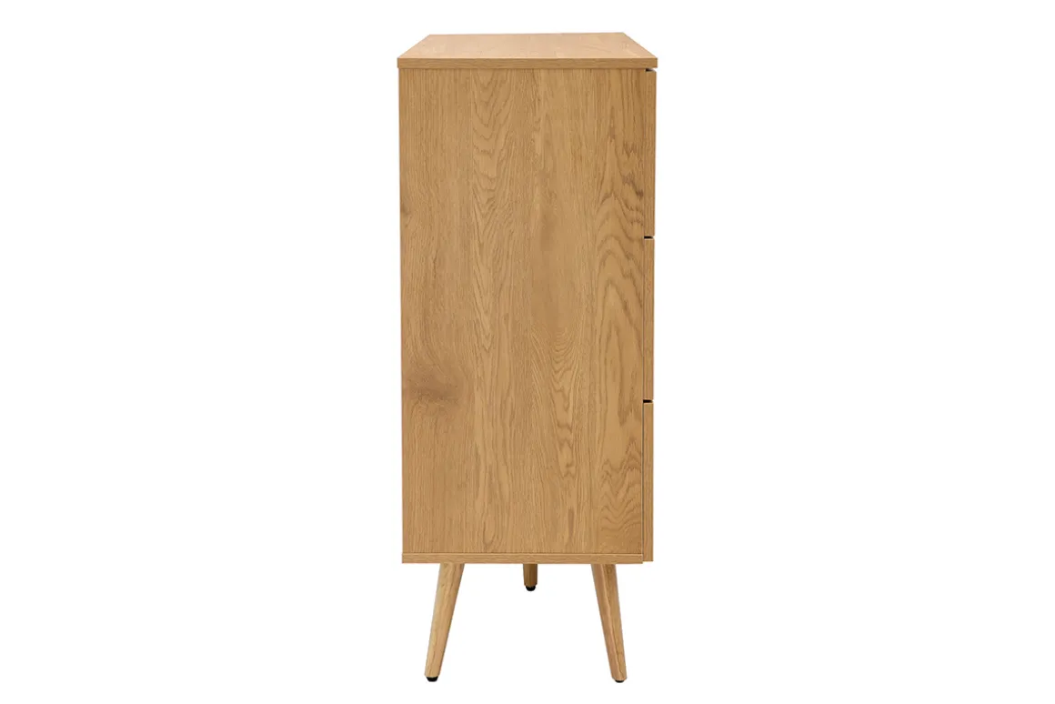 Discount Miliboo Cómoda de madera clara, mimbre y metal negro con 3 cajones 100 cm MANILLE