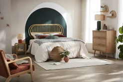 Discount Miliboo Cómoda de madera clara, mimbre y metal negro con 3 cajones 100 cm MANILLE
