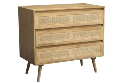 Cheap Miliboo Cómoda de madera maciza de mango y caña de ratán 3 cajones 90 cm ACANGE