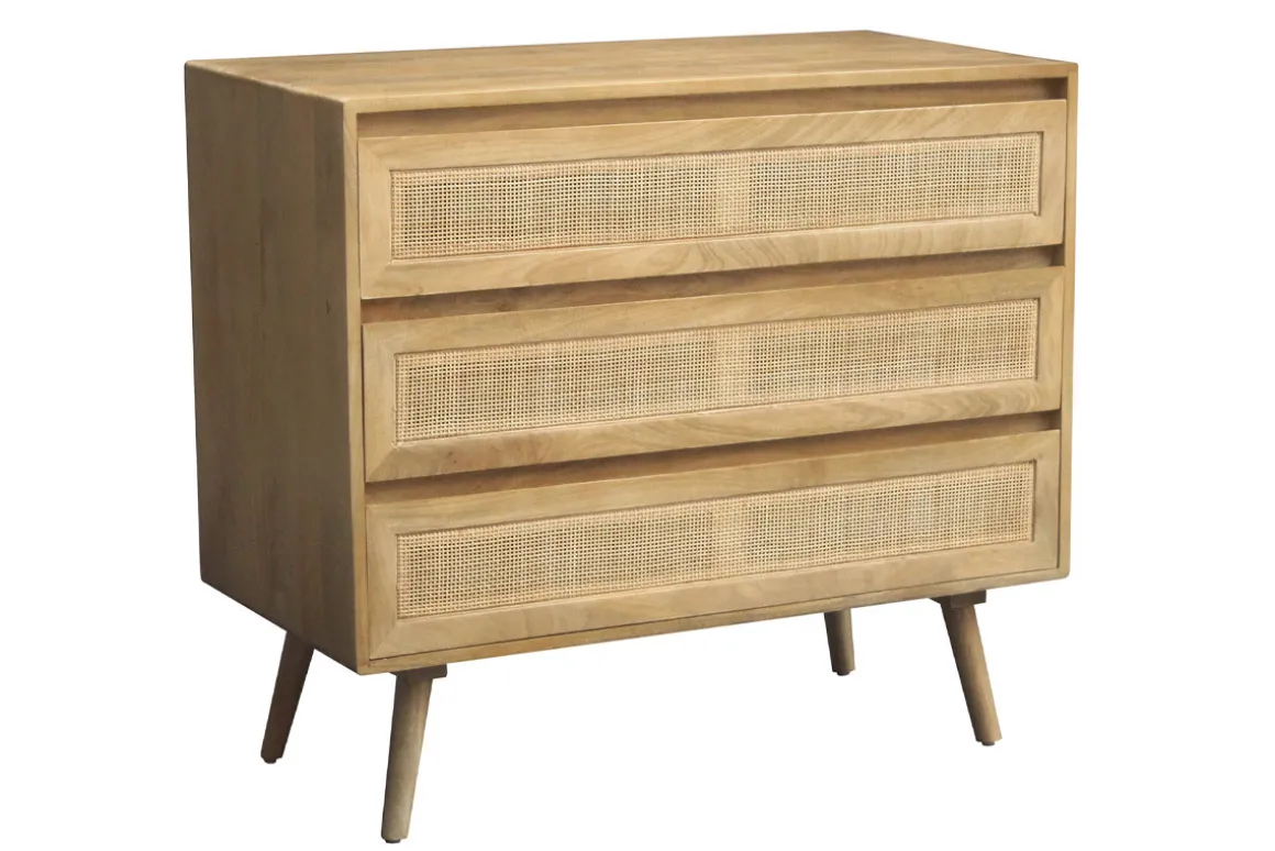 Cheap Miliboo Cómoda de madera maciza de mango y caña de ratán 3 cajones 90 cm ACANGE