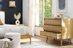 Cheap Miliboo Cómoda de madera maciza de mango y caña de ratán 3 cajones 90 cm ACANGE