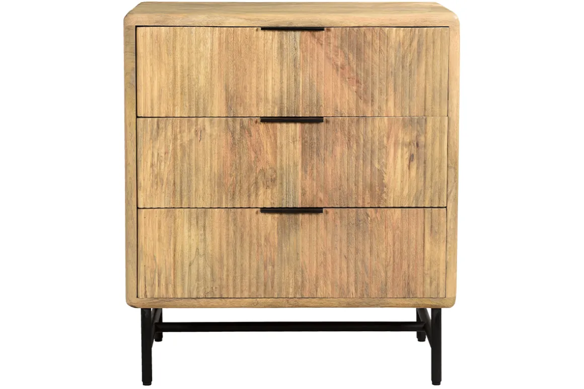 Fashion Miliboo Cómoda de madera maciza de mango y metal negro grabado con 3 cajones 70 cm MORISSON