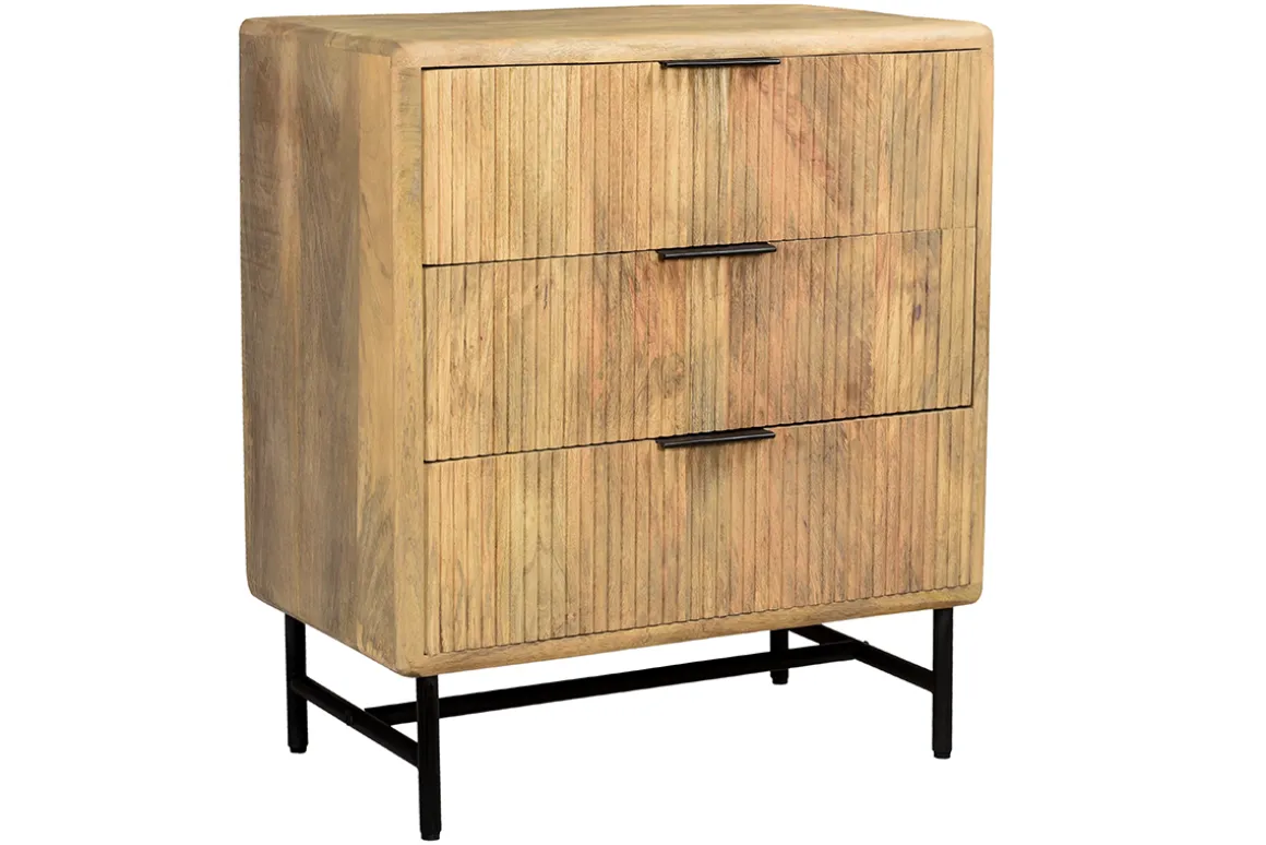 Fashion Miliboo Cómoda de madera maciza de mango y metal negro grabado con 3 cajones 70 cm MORISSON