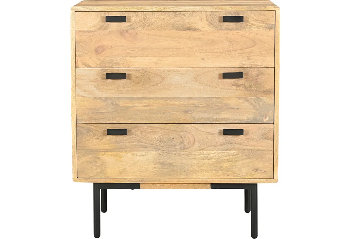 Clearance Miliboo Cómoda de madera maciza de mango y metal negro con 3 cajones 70 cm JUDE