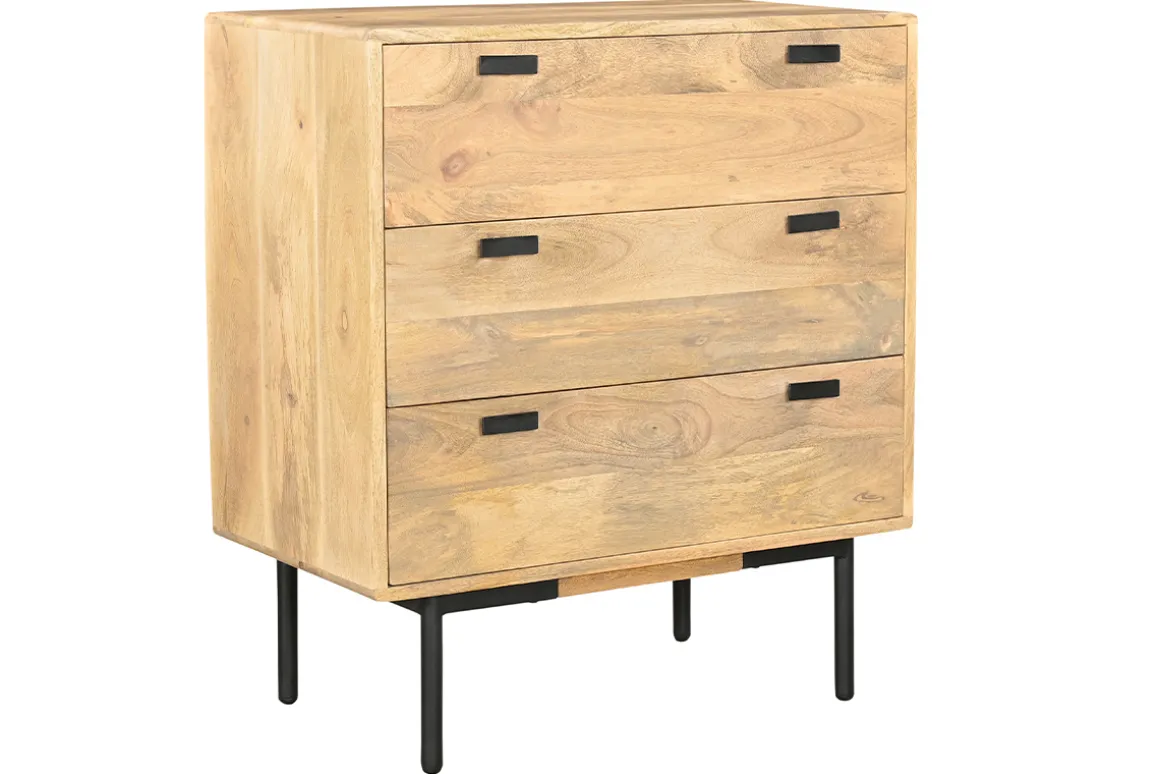 Clearance Miliboo Cómoda de madera maciza de mango y metal negro con 3 cajones 70 cm JUDE