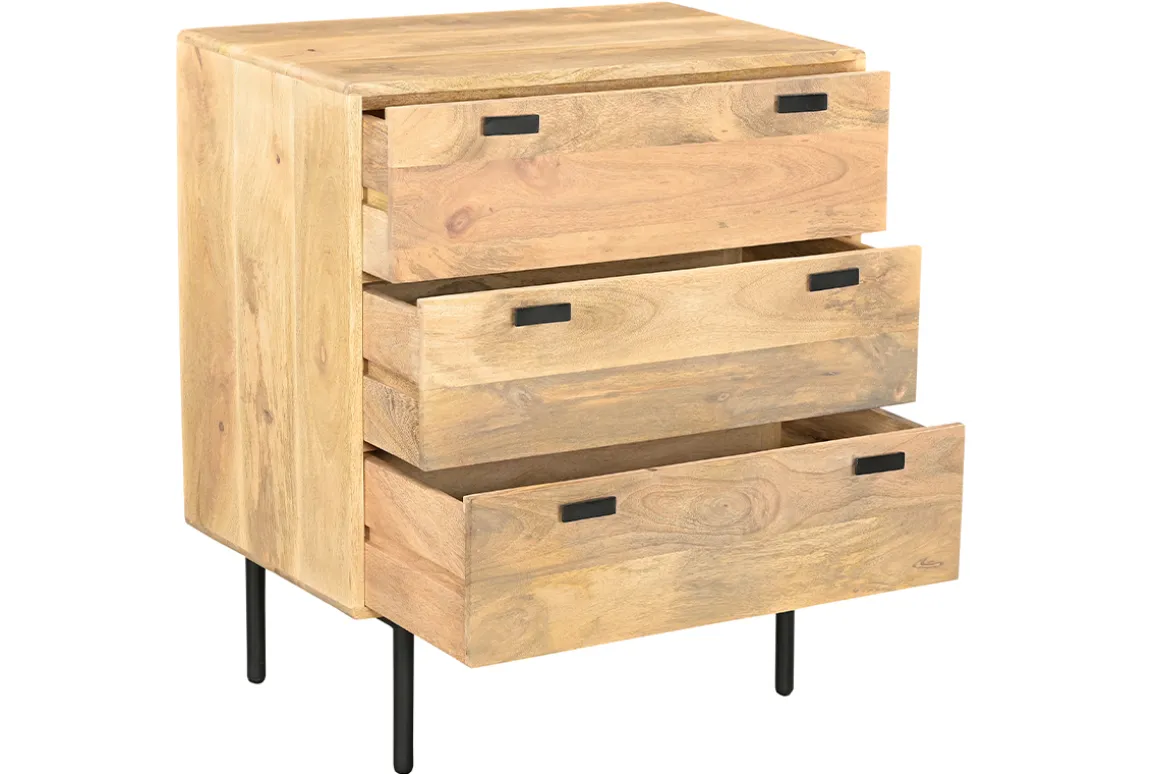 Clearance Miliboo Cómoda de madera maciza de mango y metal negro con 3 cajones 70 cm JUDE