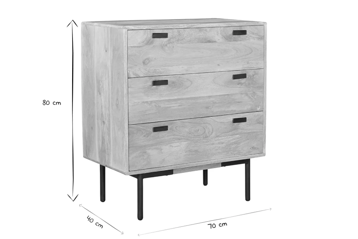 Clearance Miliboo Cómoda de madera maciza de mango y metal negro con 3 cajones 70 cm JUDE