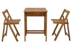 Hot Miliboo Conjunto de 2 sillas plegables y 1 mesa de balcón abatible con almacenaje de madera maciza PRADO