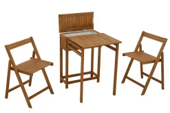 Hot Miliboo Conjunto de 2 sillas plegables y 1 mesa de balcón abatible con almacenaje de madera maciza PRADO