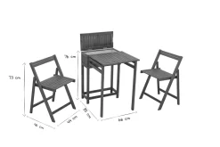 Hot Miliboo Conjunto de 2 sillas plegables y 1 mesa de balcón abatible con almacenaje de madera maciza PRADO