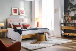 Store Miliboo Consola de madera maciza de mango y tablero de cristal con 2 cajones 100 cm SITA