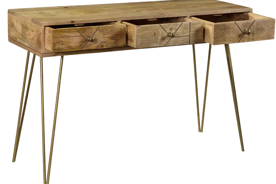 Fashion Miliboo Consola en mango y metal dorado L120 cm LINIUM
