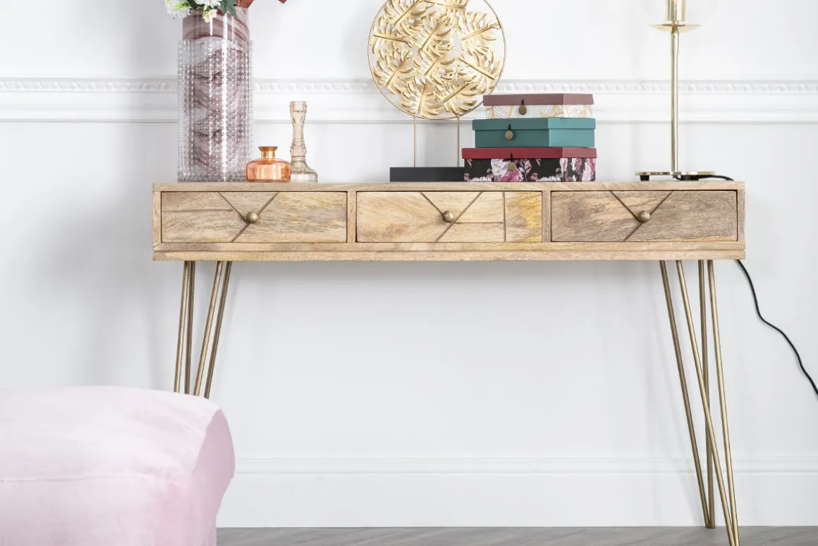 Fashion Miliboo Consola en mango y metal dorado L120 cm LINIUM