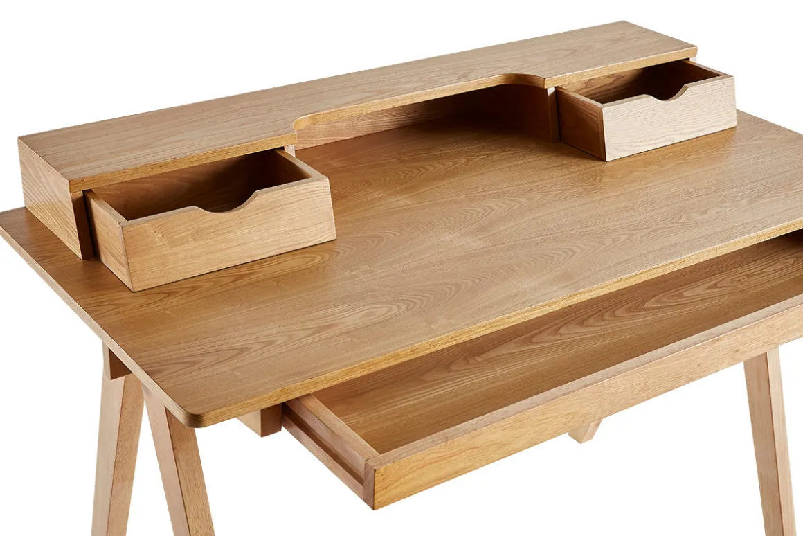 Best Sale Miliboo Escritorio con almacenaje de madera clara 120 cm PULITO