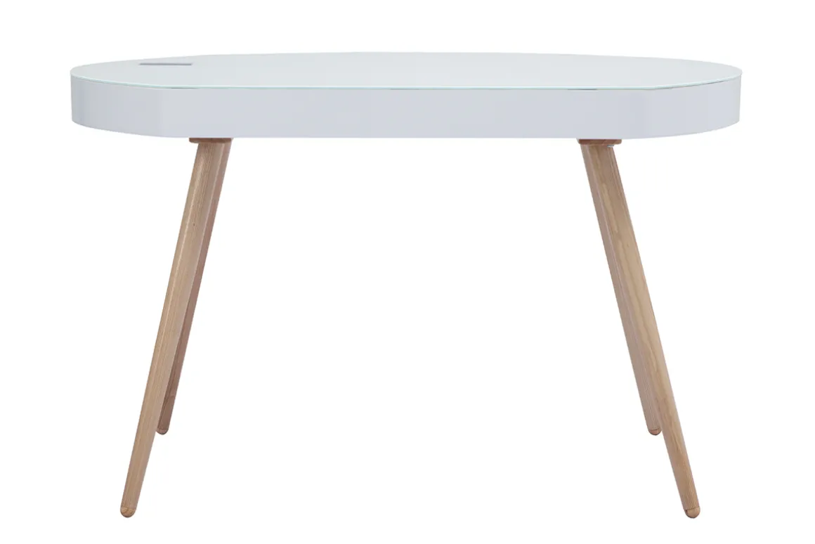 Online Miliboo Escritorio conectado multimedia - Vidrio blanco y madera clara HANDY