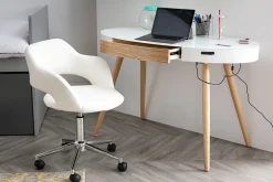 Online Miliboo Escritorio conectado multimedia - Vidrio blanco y madera clara HANDY