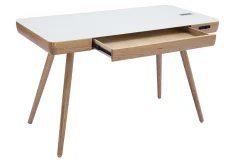 Cheap Miliboo Escritorio conectado multimedia - Cristal blanco y madera CLEVER