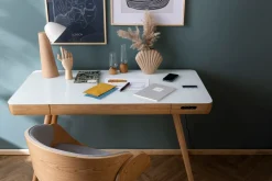 Cheap Miliboo Escritorio conectado multimedia - Cristal blanco y madera CLEVER