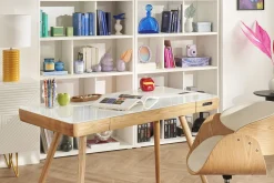 Cheap Miliboo Escritorio conectado multimedia - Cristal blanco y madera CLEVER
