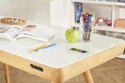 Cheap Miliboo Escritorio conectado multimedia - Cristal blanco y madera CLEVER