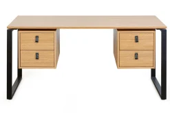 Store Miliboo Escritorio de contrachapado de roble y metal negro con 2 compartimentos 160 cm OPAL