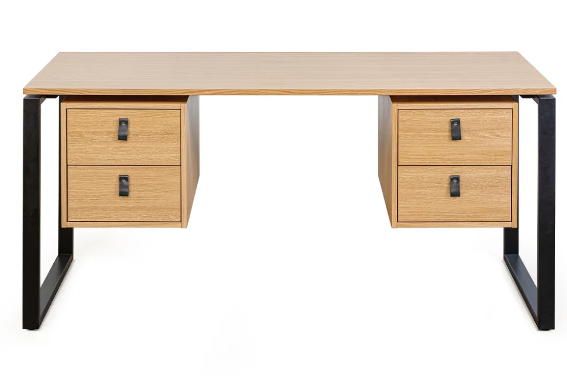 Store Miliboo Escritorio de contrachapado de roble y metal negro con 2 compartimentos 160 cm OPAL